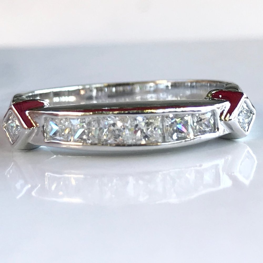 Silver Art Deco Anniversary Ring Size 8 9 10 11 12 Rhodium Plated Cubic Zirconia
